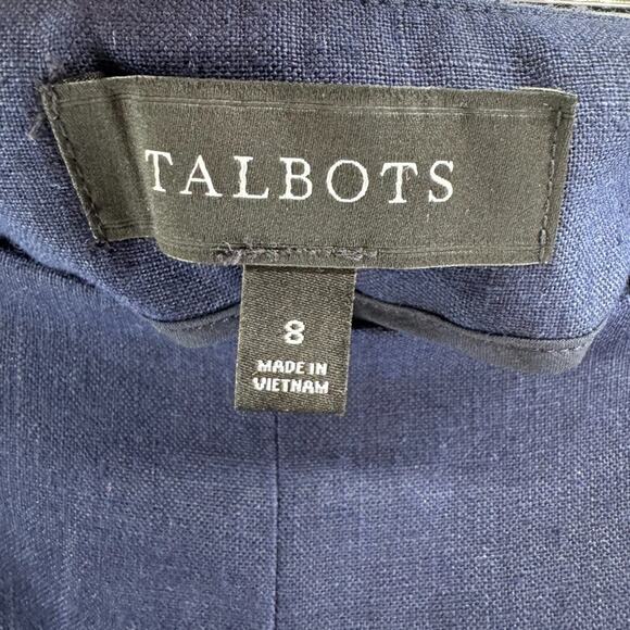 Talbots Pants Womens 8 Blue Linen High Rise Wide Leg Nautical Beach Preppy Sail - Picture 2 of 14